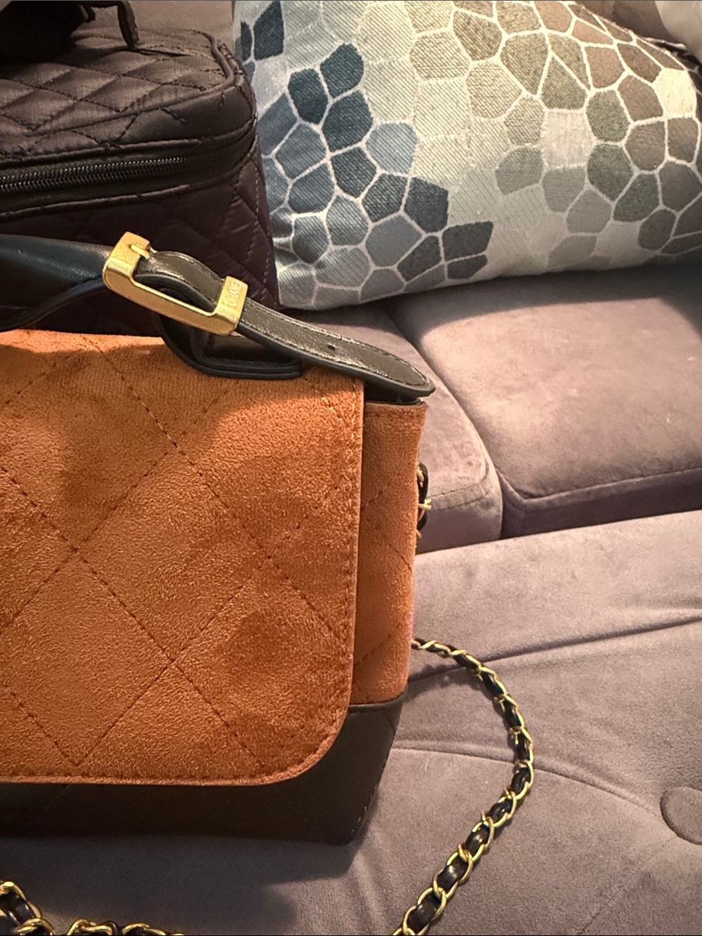 Women’s Suede Quilted Saddle Bag in Brown